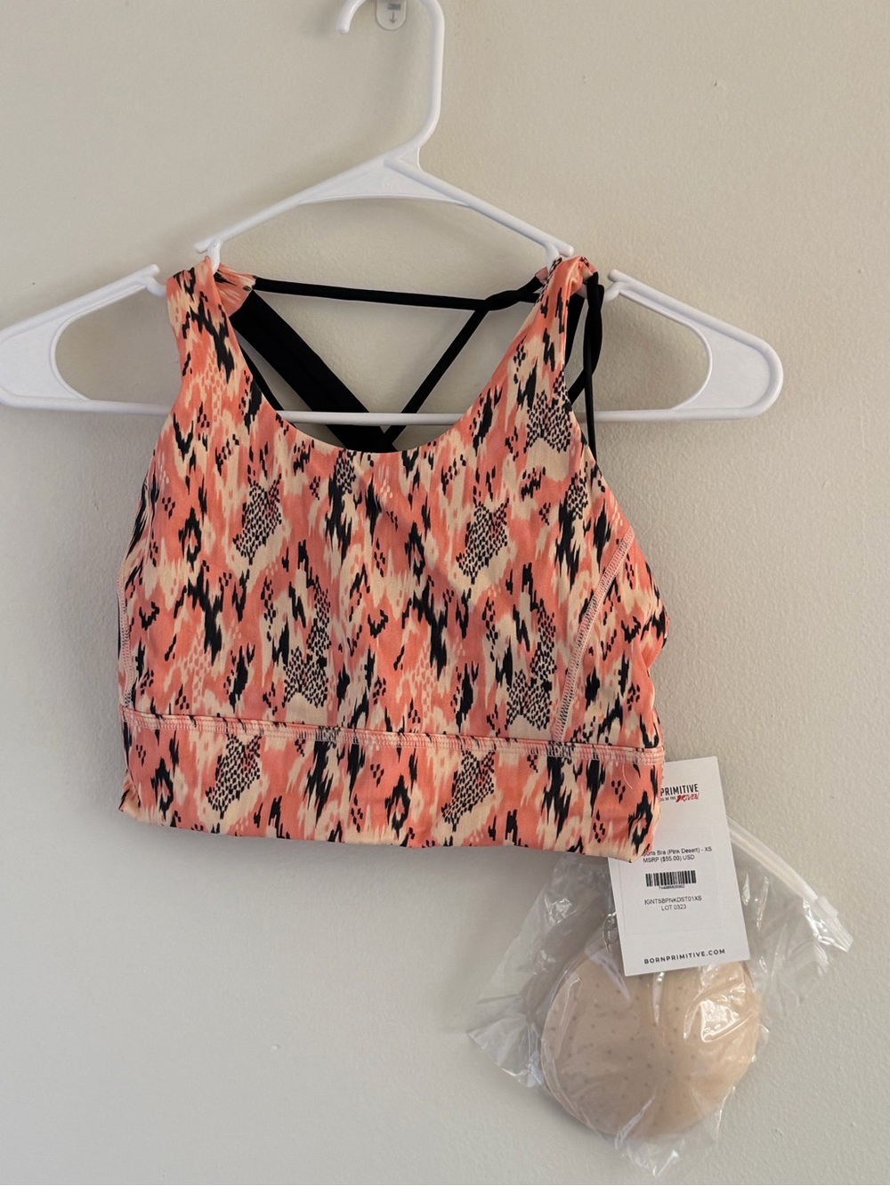 Born Primitive Peach and Black Ikat Sports Bra
